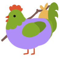 A lilac and chartreuse chicken with a head pattern