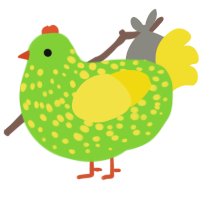 A grass and yellow chicken with a speckle pattern