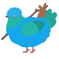 A sky and turquoise chicken with a head pattern