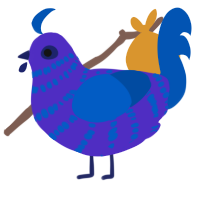 A indigo and ultramarine chicken with a bar pattern