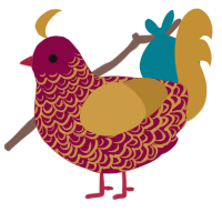 A maroon and gold chicken with a double-lace pattern