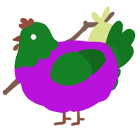 A amethyst and leaf chicken with a head pattern