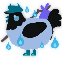 A cream and black chicken with a head pattern