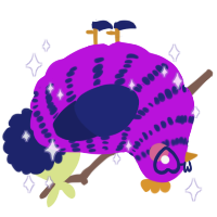 A amethyst and navy chicken with a bar pattern