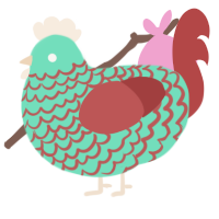 A mint and red chicken with a lace pattern