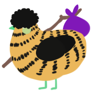 A honey and black chicken with a bar pattern
