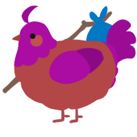A red and plum chicken with a head pattern