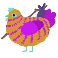 A orange and amethyst chicken with a bar pattern
