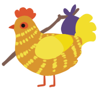 Honeycomb, a orange and yellow chicken with a bar pattern