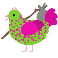 A grass and fuchsia chicken with a speckle pattern