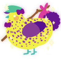 A yellow and blurple chicken with a speckle pattern