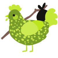 A chartreuse and lime chicken with a speckle pattern