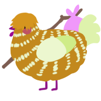 A ochre and apple chicken with a bar pattern