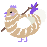 A beige and white chicken with a bar pattern