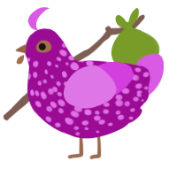 A plum and orchid chicken with a speckle pattern