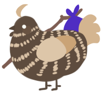 A bark and beige chicken with a bar pattern