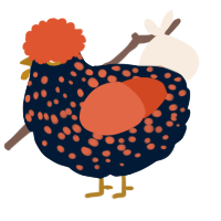 A tumblr and vermilion chicken with a speckle pattern