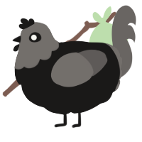 A sable and grey chicken with a head pattern