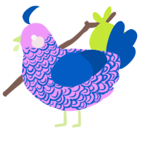 A lavender and ultramarine chicken with a double-lace pattern