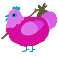 A fuchsia and orchid chicken with a head pattern