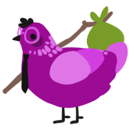A plum and orchid chicken with a neck-speckle pattern