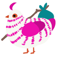 A white and fuchsia chicken with a bar pattern