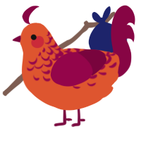 A vermilion and maroon chicken with a half-lace pattern