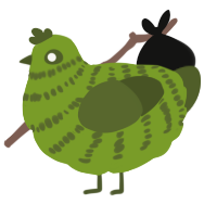 A chartreuse and olive chicken with a bar pattern