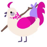 A cream and fuchsia chicken with a neck-speckle pattern