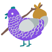 A blurple and silver chicken with a lace pattern