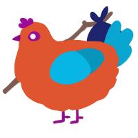 A vermilion and cerulean chicken