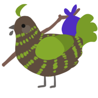 A bark and chartreuse chicken with a bar pattern