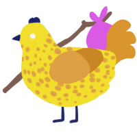 Cheese, a yellow and orange chicken with a speckle pattern