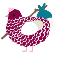 A maroon and white chicken with a lace pattern