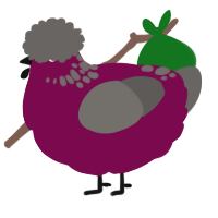 A wine and grey chicken with a neck-speckle pattern
