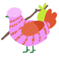 Snapple, a lavender and vermilion chicken with a bar pattern