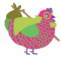Confetti, a fuchsia and viridian chicken with a lace pattern