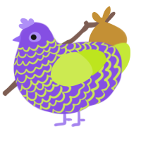 BUG, a blurple and lime chicken with a lace pattern