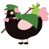 A black and pink chicken with a neck-speckle pattern