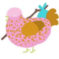 A pink and ochre chicken with a speckle pattern