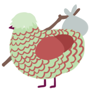 A gluppy and red chicken with a lace pattern