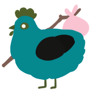 A teal and black chicken