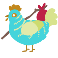 A aqua and lemon chicken with a half-bar pattern