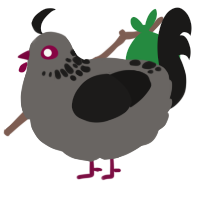 A grey and sable chicken with a neck-speckle pattern