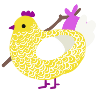 A yellow and white chicken with a double-lace pattern