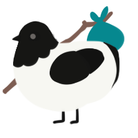 A white and black chicken with a head pattern