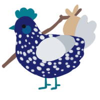 A navy and mist chicken with a speckle pattern