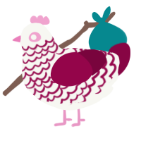 A white and maroon chicken with a lace pattern