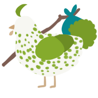 A white and chartreuse chicken with a speckle pattern