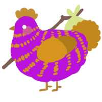 A amethyst and ochre chicken with a bar pattern